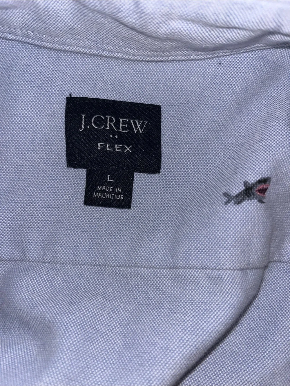J. Crew Flex Chambray Blue Great White Shark Sharknato Print SS Shirt L
